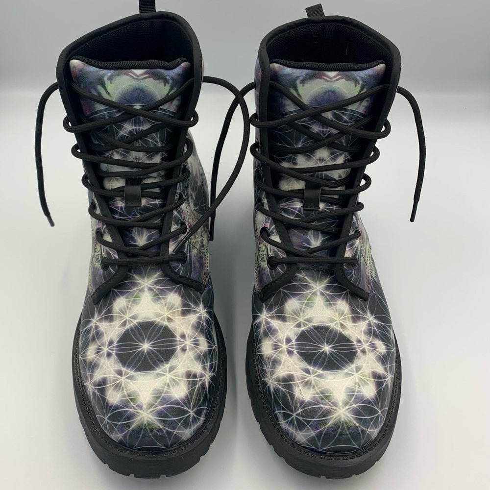 Women’s lace up shoe/boot. Sacred geometry cosmic design.